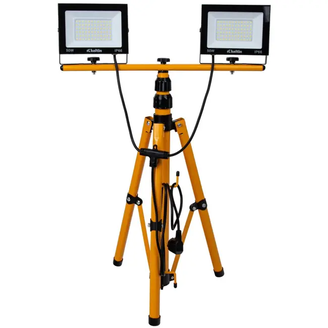 Keltin LED bouwlamp - verstelbare telescoopstandaard - koel wit 6500K - 2x50W - IP66 bescherming