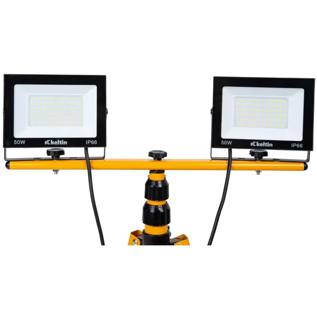 Keltin LED bouwlamp - verstelbare telescoopstandaard - koel wit 6500K - 2x50W - IP66 bescherming