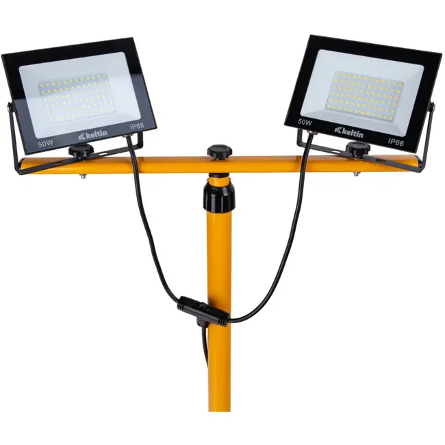 Keltin LED bouwlamp - verstelbare telescoopstandaard - koel wit 6500K - 2x50W - IP66 bescherming