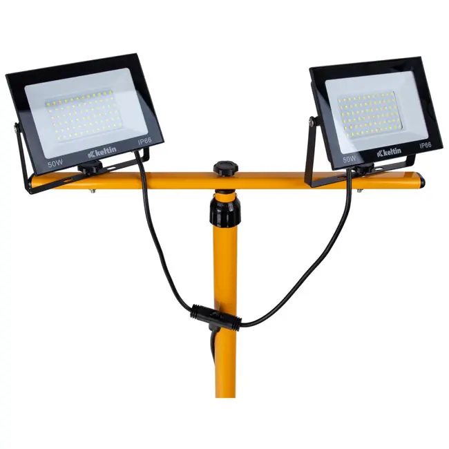 Keltin LED bouwlamp - verstelbare telescoopstandaard - koel wit 6500K - 2x50W - IP66 bescherming