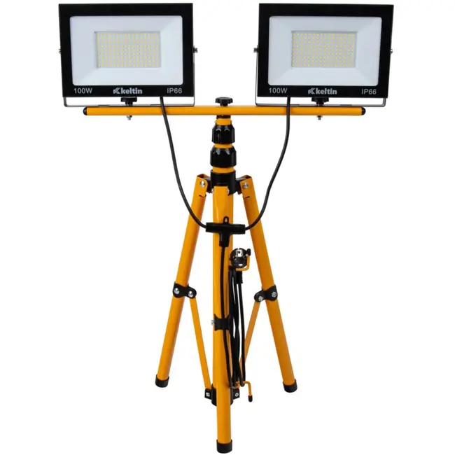 Keltin Telescopische LED-bouwlamp - 2x100W - Neutraal Wit 4500K - Verstelbare Hoogte 60-160 cm - IP66
