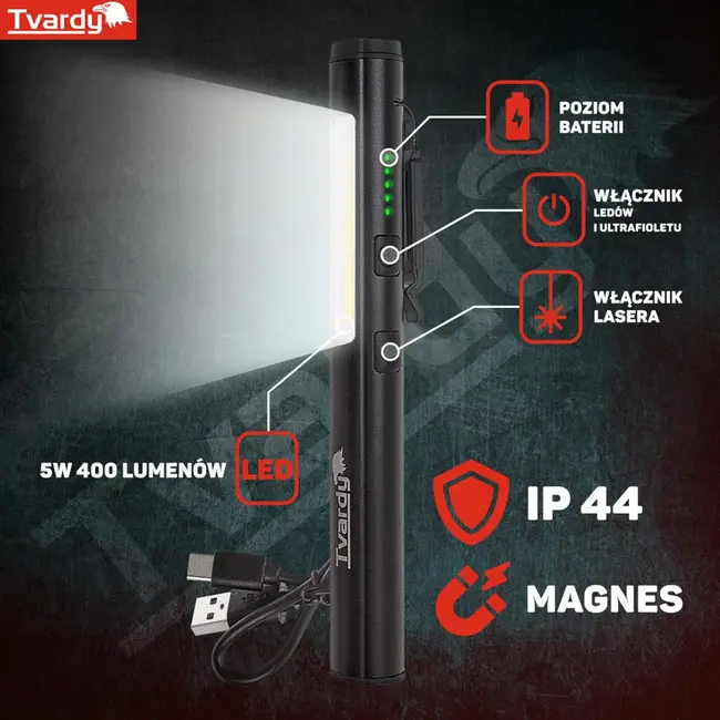 Tvardy Workshop lamp - magnetisch - LED & UV licht - 5W + 3W - 400lm - IP44