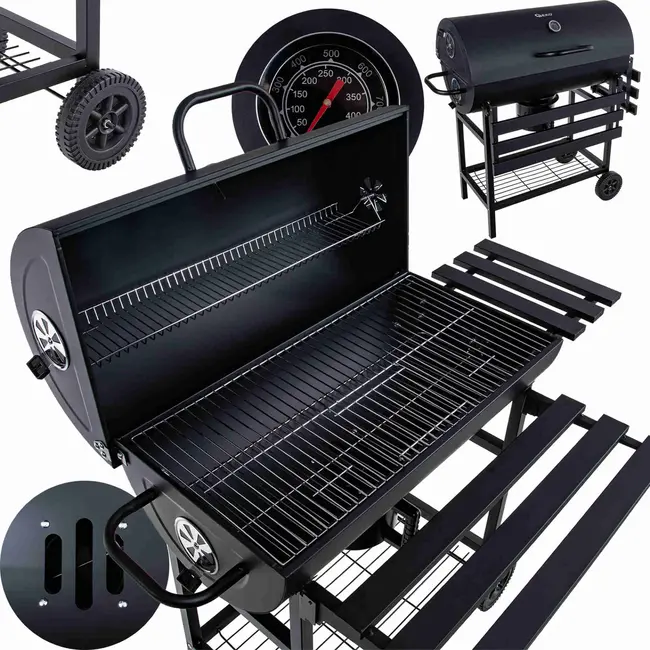 GEKO Barbecue met Thermometer - Vatenmodel - Opvouwbare Planken - Zwart - 71x45 cm Grillrooster