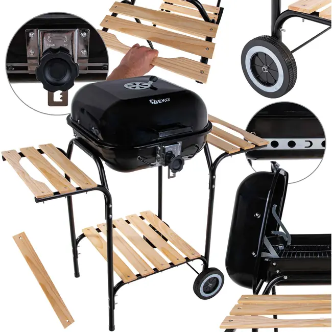 GEKO Verstelbare houtskoolbarbecue - 40x40 cm - Met zijplanken en luchtcirculatiecontrole