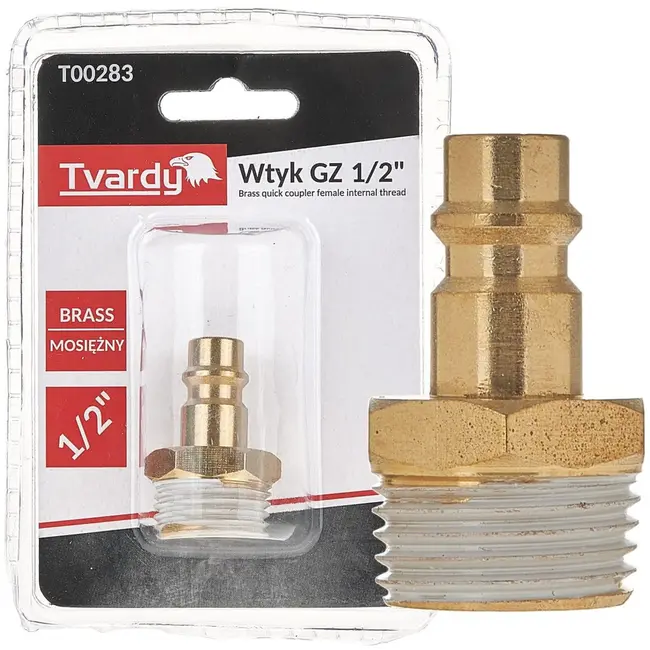 Tvardy Messing plug - externe schroefdraad - robuust - corrosiebestendig - 1/2" - blisterverpakking