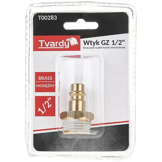 Tvardy Messing plug - externe schroefdraad - robuust - corrosiebestendig - 1/2" - blisterverpakking