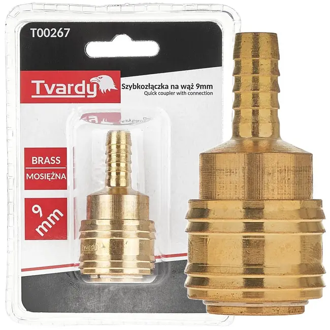 Tvardy Messing snelkoppeling - 9mm aansluiting - Corrosiebestendig - Duurzaam ontwerp