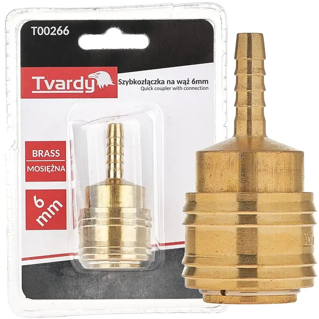 Tvardy Snelkoppeling messing - 6 mm - Corrosiebestendig - Pneumatische systemen
