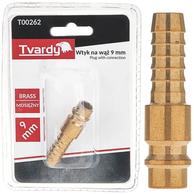 Tvardy Messing plug - pneumatische slang - corrosiebestendig - robuust - 9 mm aansluiting