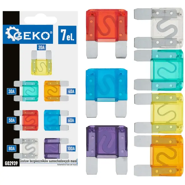 GEKO Maxi zekeringenset - 7 stuks - Diverse ampèrages - Voor zware voertuigen