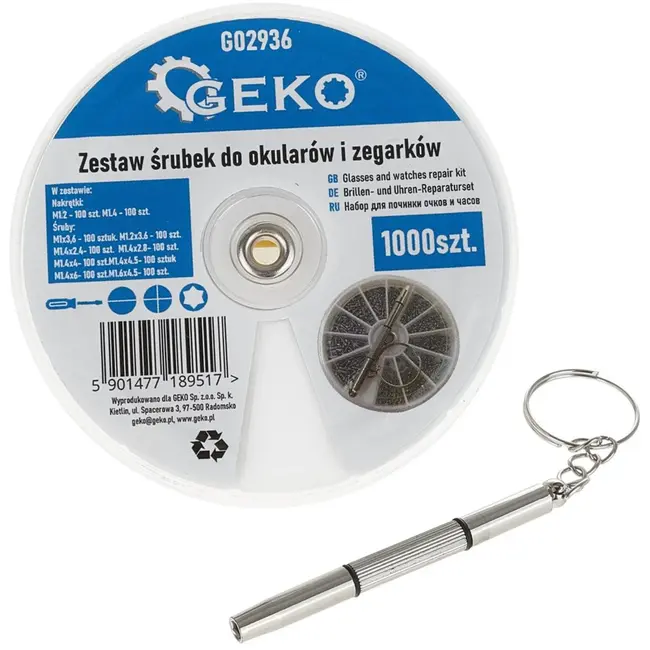 GEKO Reparatieset - 1000-delig - Miniatuur Schroeven & Moeren - Inclusief Sleutelhanger Schroevendraaier