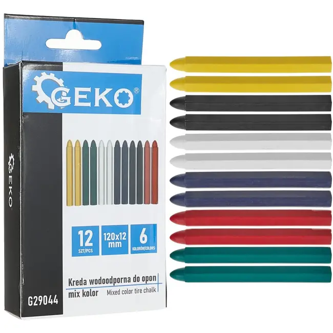 GEKO Set van 12 waterdichte bandenmarkeerkrijtjes - 6 kleuren - 120x12 mm