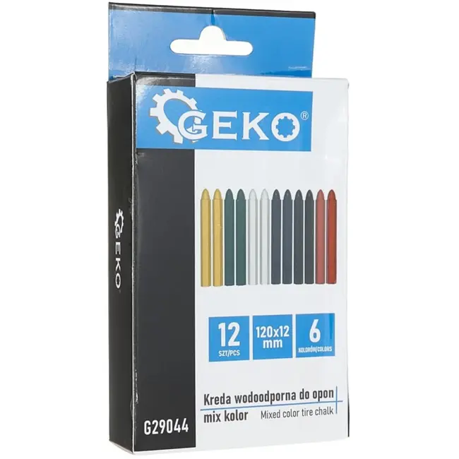 GEKO Set van 12 waterdichte bandenmarkeerkrijtjes - 6 kleuren - 120x12 mm