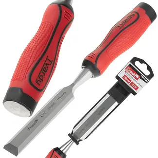 Tvardy Platte houtbeitel - CrV staal - Ergonomische antislip greep - 25 mm breed - Stalen slagkap