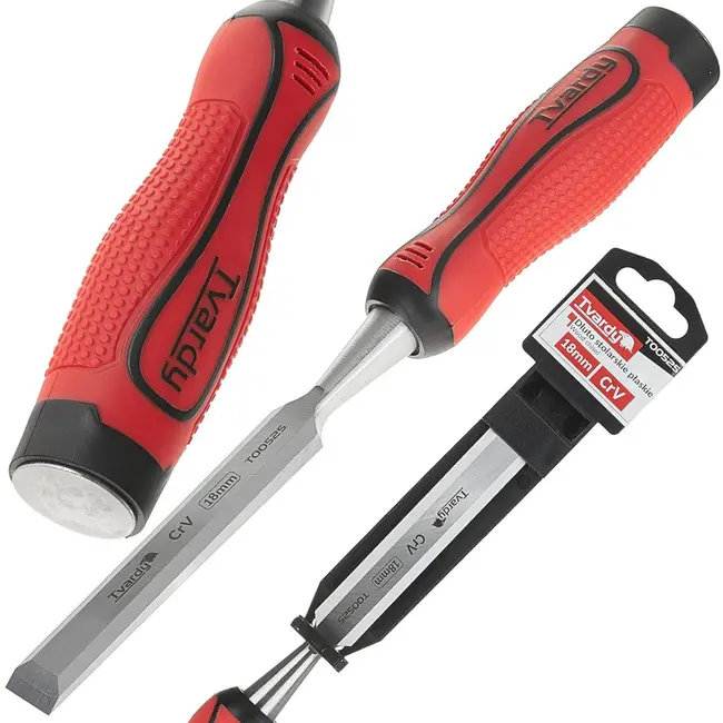 Tvardy Flat houtbeitel - 18 mm - CrV staal - Ergonomische grip - Stalen slagkap