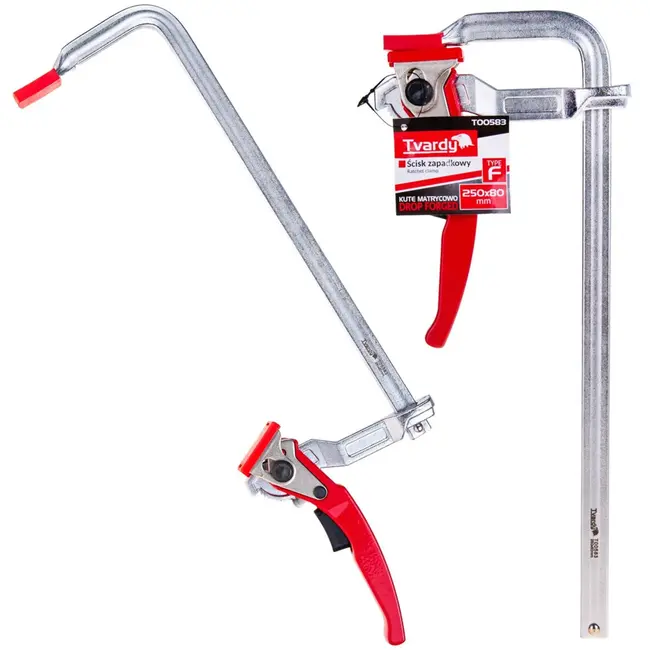 Tvardy Ratelsysteem houtbewerkingsklem - 250x80 mm - 500 kg klemkracht - Roestbestendig chroom - Beschermende kunststofkappen