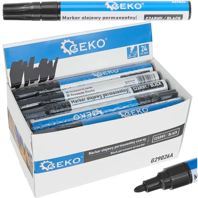 GEKO Zwarte permanente olieverfmarker - Duurzaam - Veelzijdig - Weerbestendig - 24 stuks