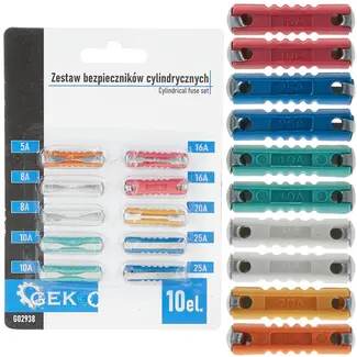 GEKO Cilindrische zekeringenset - 10 stuks - Diverse ampères - Bescherming tegen overspanning en kortsluiting