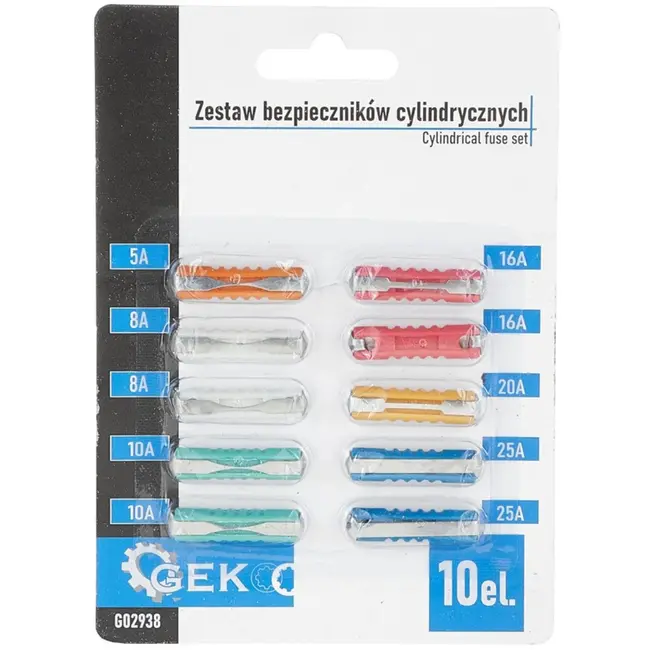 GEKO Cilindrische zekeringenset - 10 stuks - Diverse ampères - Bescherming tegen overspanning en kortsluiting