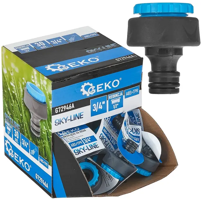 GEKO Tapconnector met reducer - Duurzaam - Rubberen grip - Snelkoppeling - Zwart/Blauw - 30 stuks