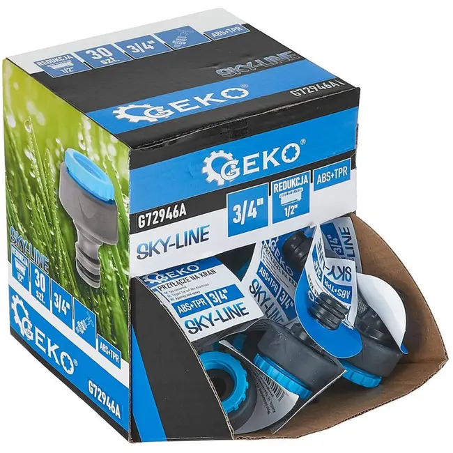 GEKO Tapconnector met reducer - Duurzaam - Rubberen grip - Snelkoppeling - Zwart/Blauw - 30 stuks