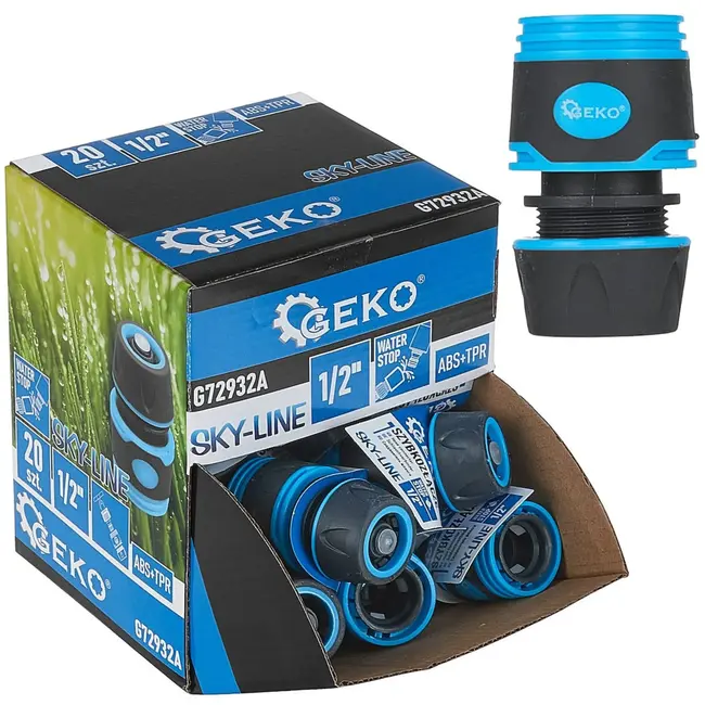 GEKO 1/2" waterstop slangconnector - automatische stop - rubberen grip - duurzaam kunststof - 20 stuks