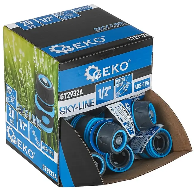 GEKO 1/2" waterstop slangconnector - automatische stop - rubberen grip - duurzaam kunststof - 20 stuks