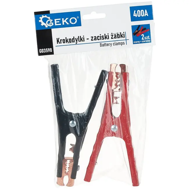 GEKO Boosterklemmen - 400A - Staal met koperen inzetstukken - Rood/Zwart - Set van 2