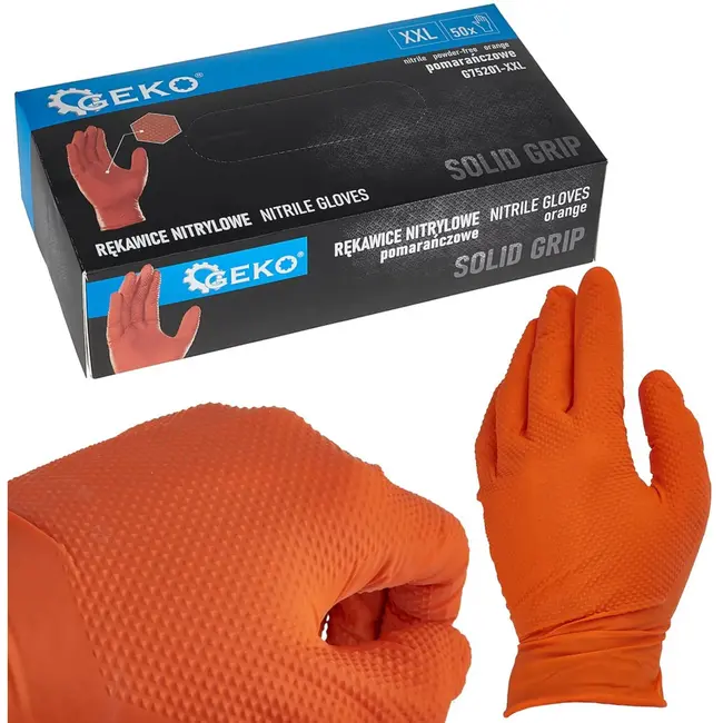 GEKO Nitrile handschoenen - XXL - 3D grip - Oranje - 50 stuks
