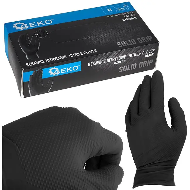 GEKO Nitrile handschoenen - stevige grip - zwart - maat M - 50 stuks