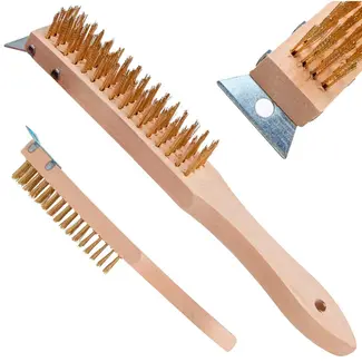 GEKO 4-rijen staalborstel met schraper - Roestverwijdering - Houten handvat - Compact ontwerp - 29,5 cm