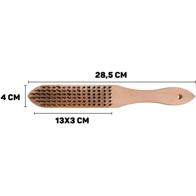 GEKO 6-rijen staalborstel - ergonomische houten greep - 28,5 cm - 13x3 cm werkoppervlak