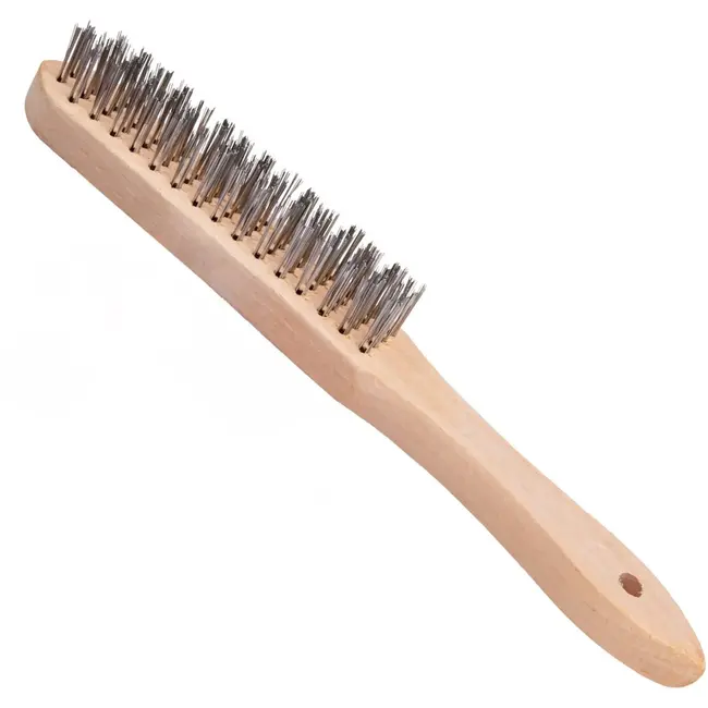GEKO 4-rijen staalborstel - roestverwijdering - houten handvat - 28 cm - ergonomisch ontwerp