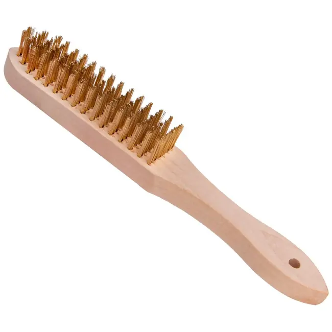 GEKO Zesrijige roestverwijderingsborstel - Houten handvat - Messing gecoat staal - 13,5 x 3 cm werkoppervlak