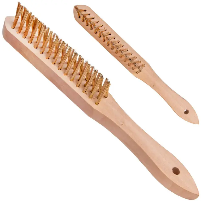 GEKO Drie-rijige roestborstel - hoekige draden - houten handvat - compact 28 cm - geel