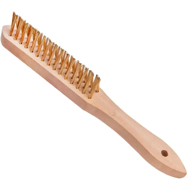 GEKO Drie-rijige roestborstel - hoekige draden - houten handvat - compact 28 cm - geel