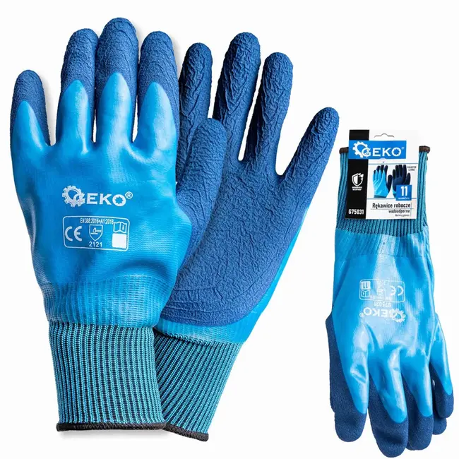 GEKO Waterdichte werkhandschoenen - polyester/latex - maat 11 - blauw - 12 stuks