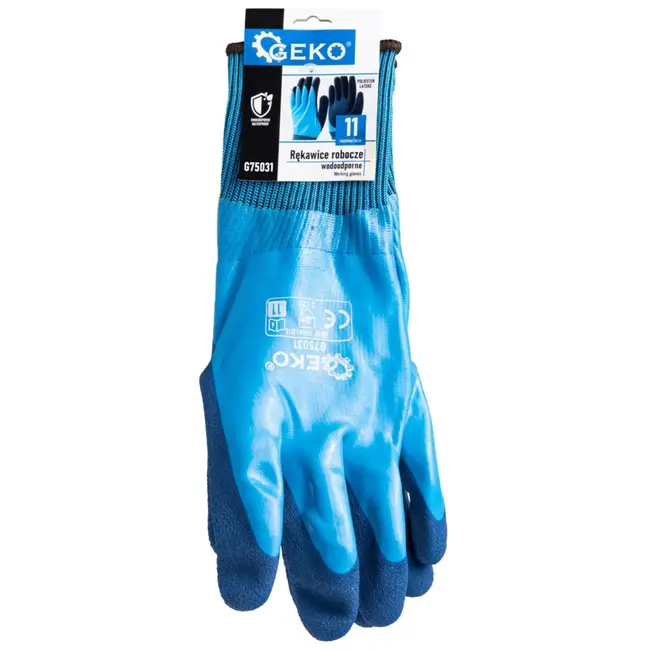 GEKO Waterdichte werkhandschoenen - polyester/latex - maat 11 - blauw - 12 stuks