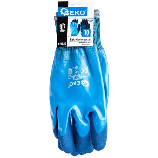 GEKO Waterdichte werkhandschoenen - Polyester latex - Maat 10 - Blauw - Elastische manchet - 12 stuks