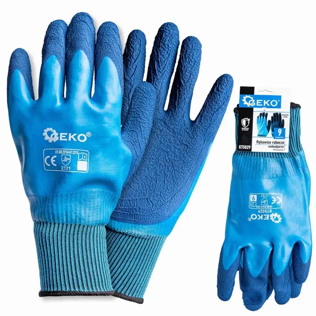 GEKO Waterdichte werkhandschoenen - polyester latex - maat 9 - blauw - 12 stuks