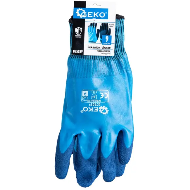 GEKO Waterdichte werkhandschoenen - polyester latex - maat 9 - blauw - 12 stuks