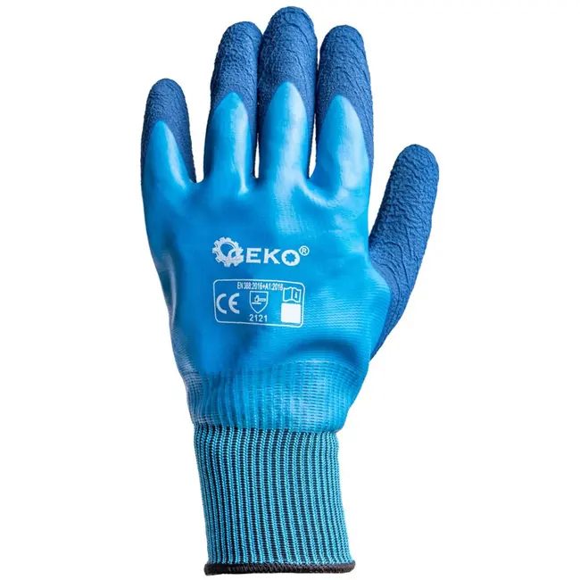 GEKO Waterdichte werkhandschoenen - polyester latex - maat 9 - blauw - 12 stuks