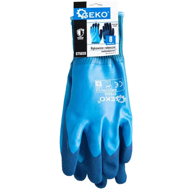 GEKO Waterdichte werkhandschoenen - Polyester/Latex - Maat 8 - Blauw - Elastische manchet - 12 stuks
