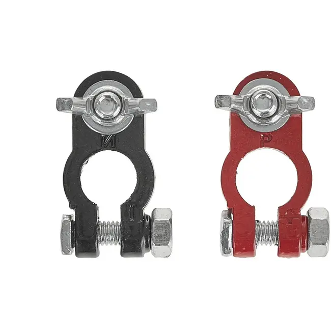 GEKO Aluminium accuklemmen set - 2 stuks - rood en zwart - voor 6V/12V batterijen