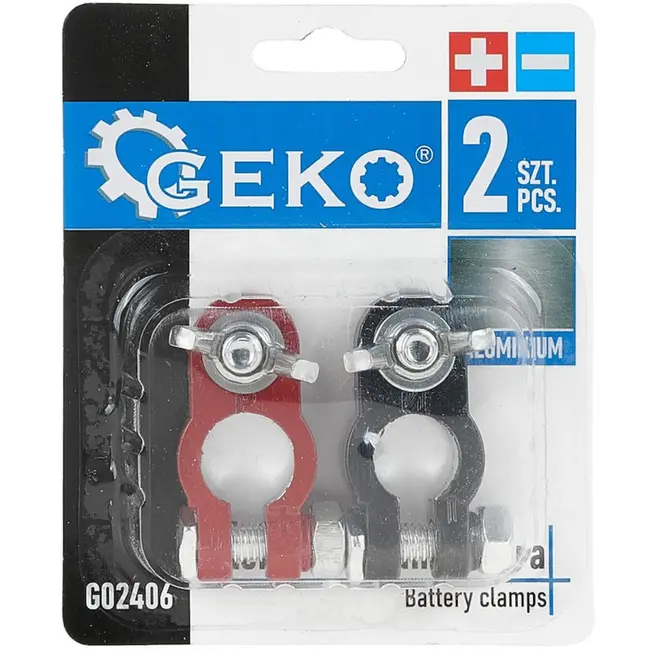 GEKO Aluminium accuklemmen set - 2 stuks - rood en zwart - voor 6V/12V batterijen