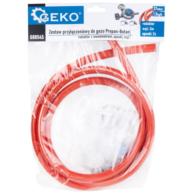 GEKO Gas aansluitset - drukregelaar met manometer - 2m slang - 37 mbar - veelzijdig gebruik