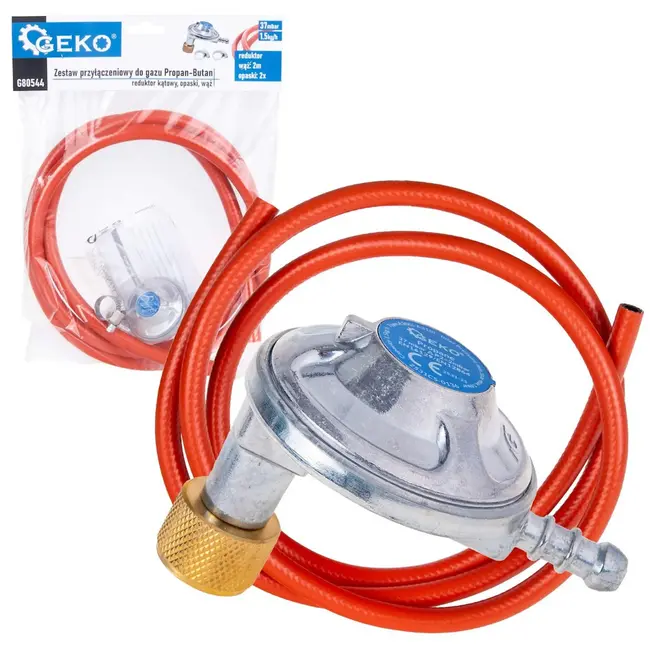 GEKO Gas aansluitset - hoekregelaar - 2m slang - veilig en veelzijdig