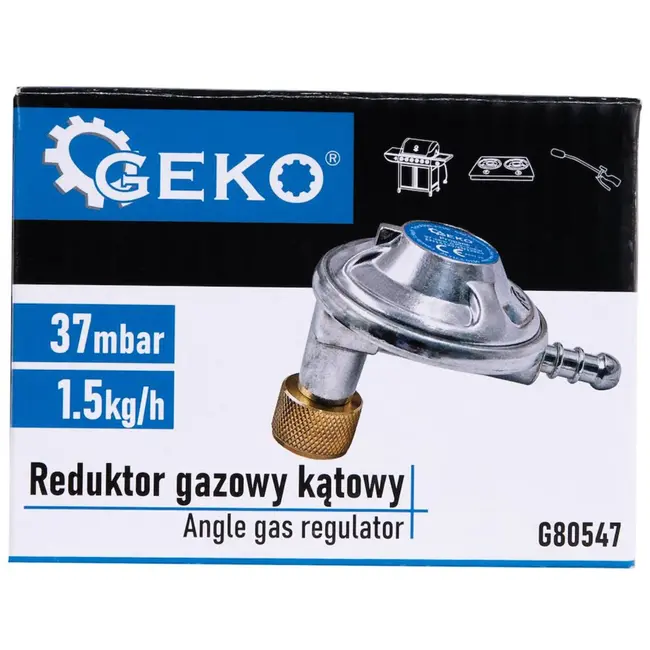 GEKO Hoekige gasregelaar - 37 mbar - 1,5 kg/h - Veilig & efficiënt - Voor krappe ruimtes