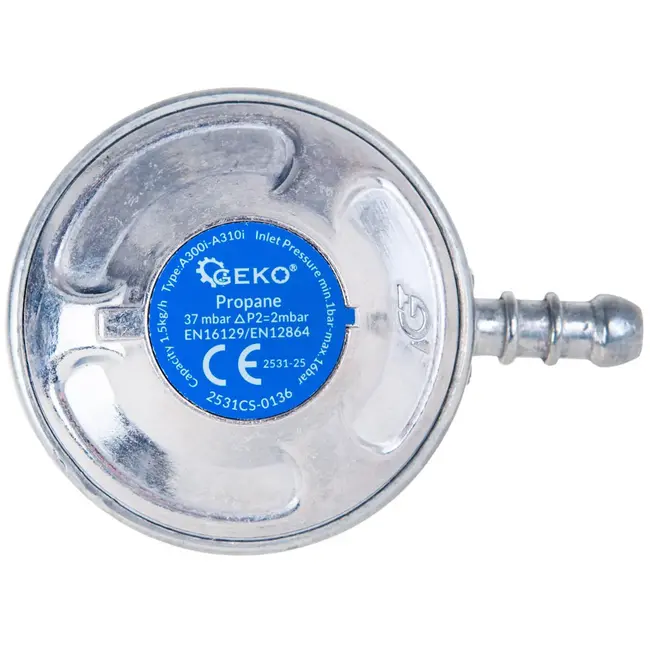 GEKO Hoekige gasregelaar - 37 mbar - 1,5 kg/h - Veilig & efficiënt - Voor krappe ruimtes