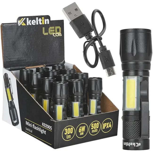 Keltin Mini tactische zaklamp - LED 10W - 500lm - IPX5 - compact ontwerp - 12 stuks
